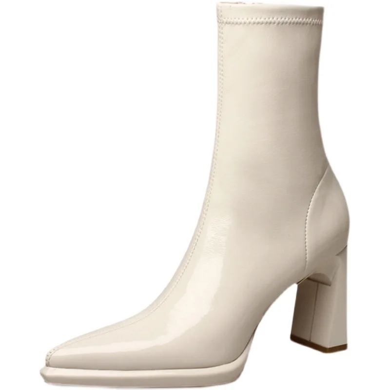 Pointed Toe Chelsea Boot Women High Heels Leather Pumps Boot Short Ankle Shoes Fashion 2022 Autumn Winter Women Shoes