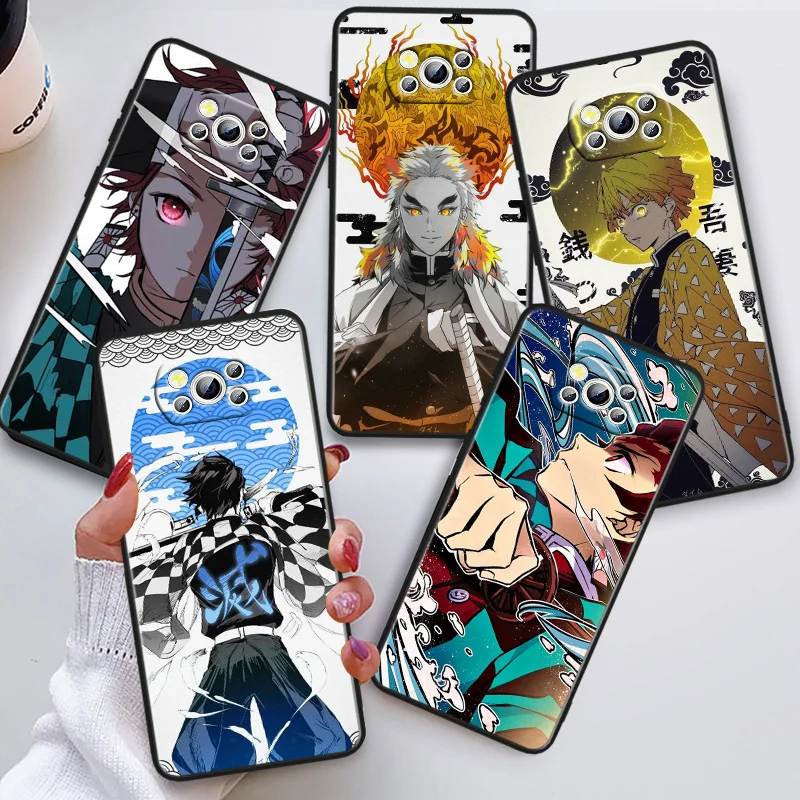

Demon Slayer Phon Case For Xiaomi POCO C50 C40 C31 C3 M5S X4 M4 M3 F4 F3 GT F2 F1 X3 NFC X2 Pro Black Cover