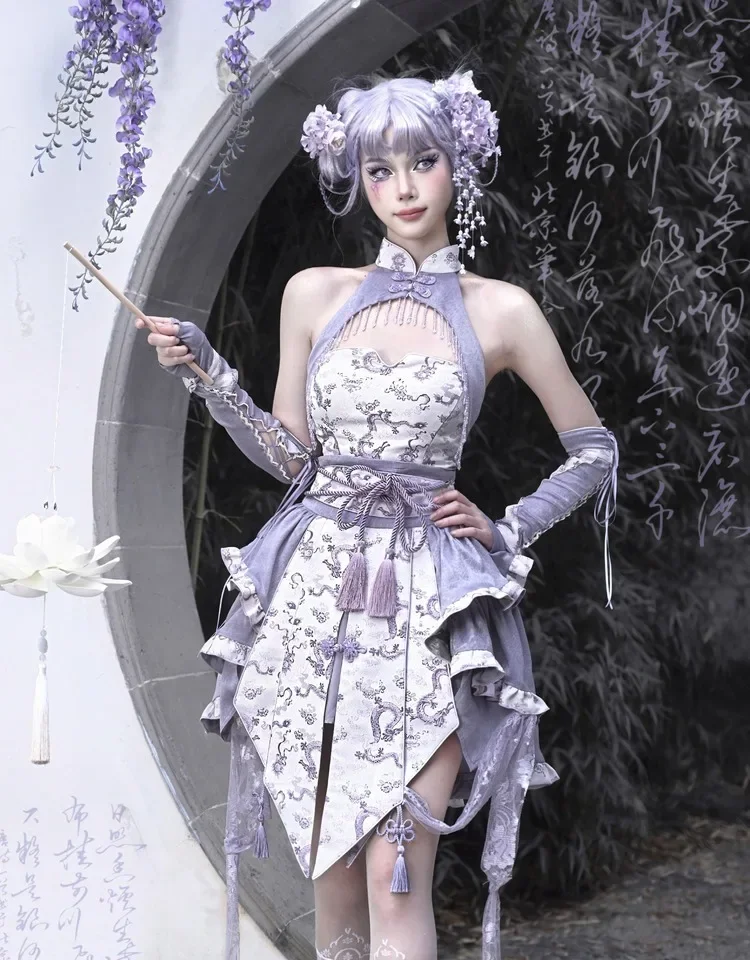 Оригинальный фиолетовый топ с бретелькой на шее и кристаллами тонкая майка