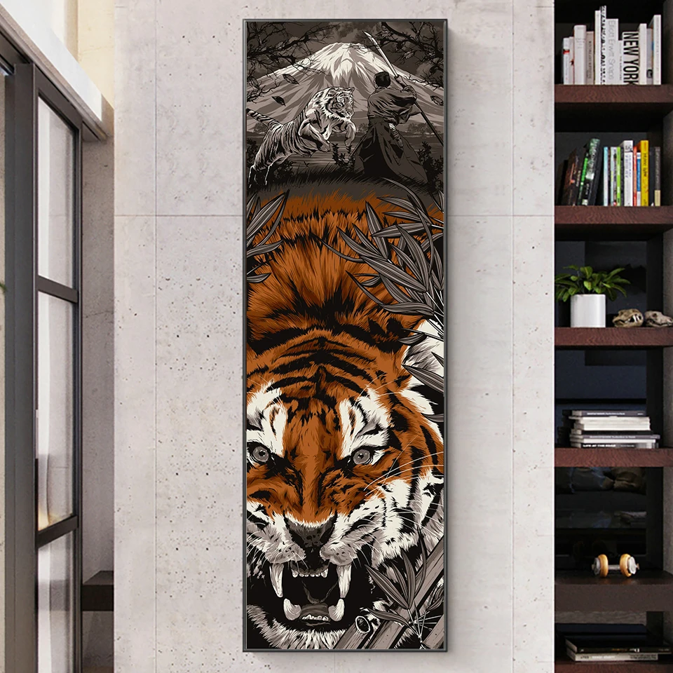 

Большой японский самурай укийой Тигр алмазная живопись своими руками полноразмерная круглая вышивка крестиком 5D Алмазная вышивка Стразы ...