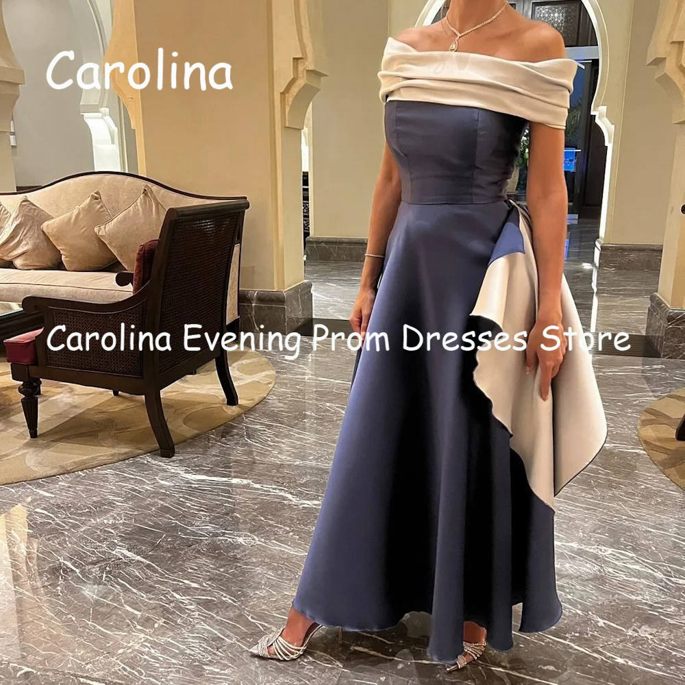 

Carolina Satin A-line Off-the-shoulder Ruffle Prom Gown Ankle Length Saudi Evening Formal Elegant Party Dress for Women 2023