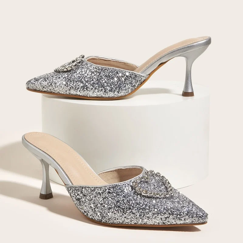 

2022 женская обувь модные Универсальные женские босоножки Love Стразы полутропические блестящие женские туфли на высоком каблуке роскошные са...