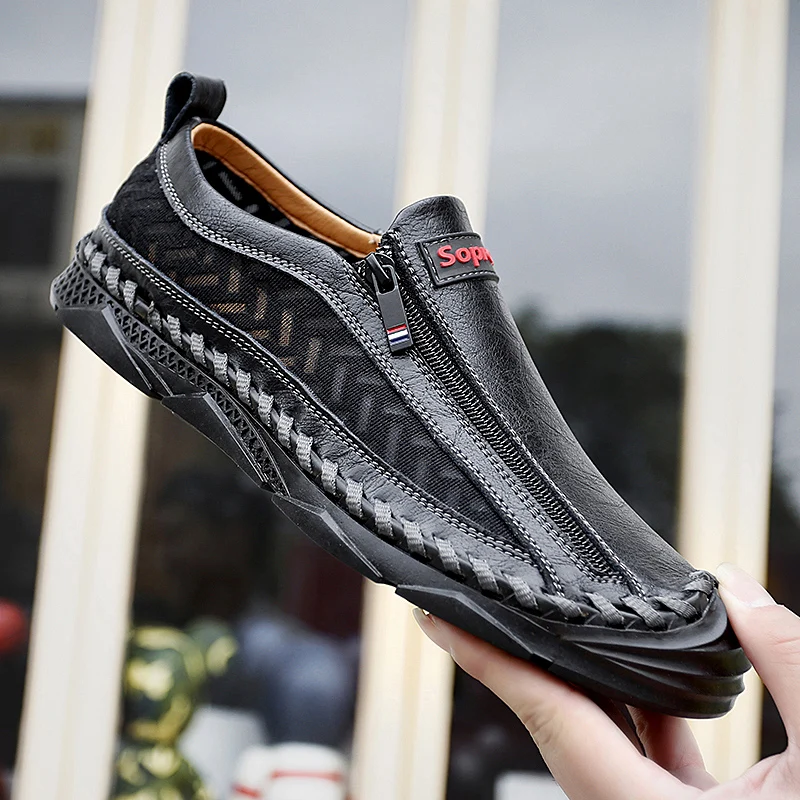 

New Leather Men Casual Shoes 2022 Breathable Mens Loafers Fashion Slip-On Soft Driving Shoes Zapatillas Hombre Big Size 38-47