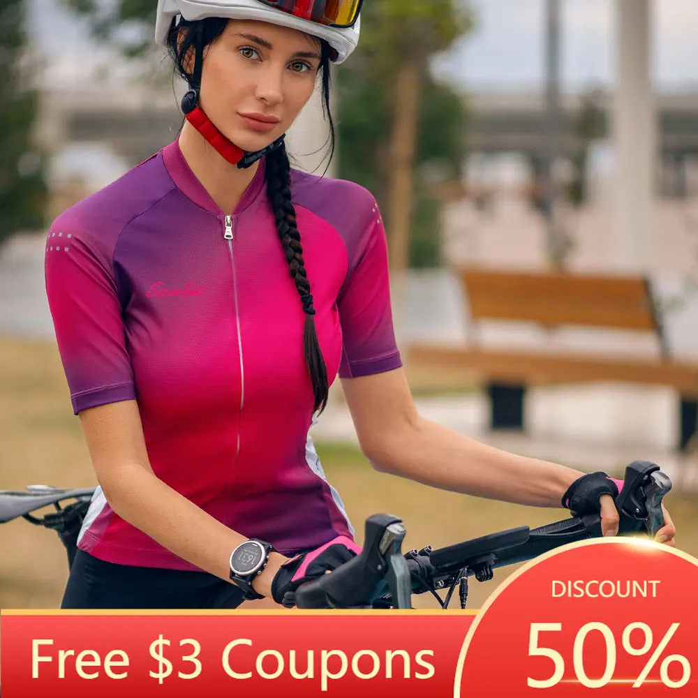

Santic Women Cycling Jersey Short Sleeve Summer MTB Road Bike Jersey Sports Breathable Quick Drying Riding Tops