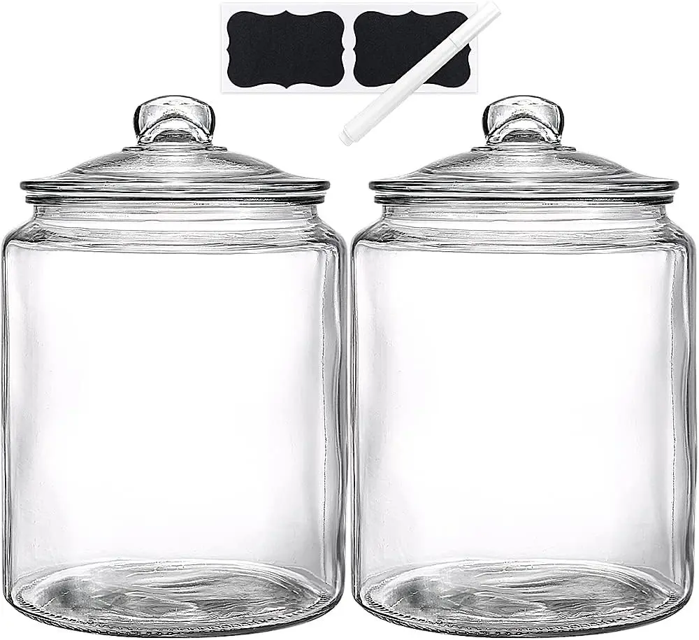 

Gallon Glass Jars with Lids, Large Glass Storage Jars Set of 2, Heavy Duty Glass Canisters for Kitchen, Perfect for Flour, Sugar