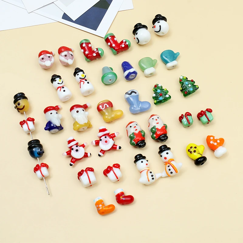 

5pcs Lampwork Santa Claus Christmas Tree Socks Gift Box Snowman Beads for Bracelet Necklace Keychain Christmas DIY Accessories