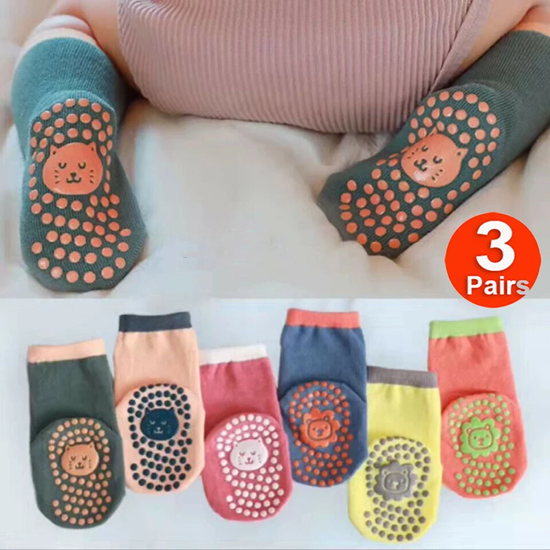 

0-5T 3 Pairs Cute Baby Girls Boys Toddlers Socks Non Slip Anti Skid Kids Cotton Ankle Grip Floor Socks Lot Spring Auntumn