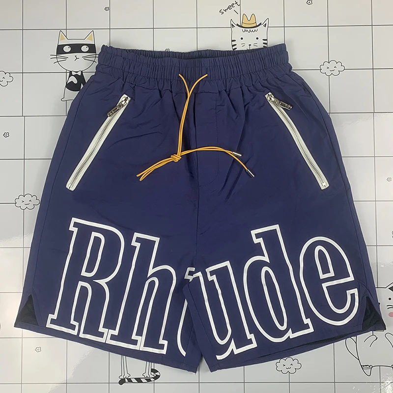 

New York Limited Black Big Logo RHUDE Shorts Men Women Best Quality Oversize Drawstring Breeches Inside Mesh