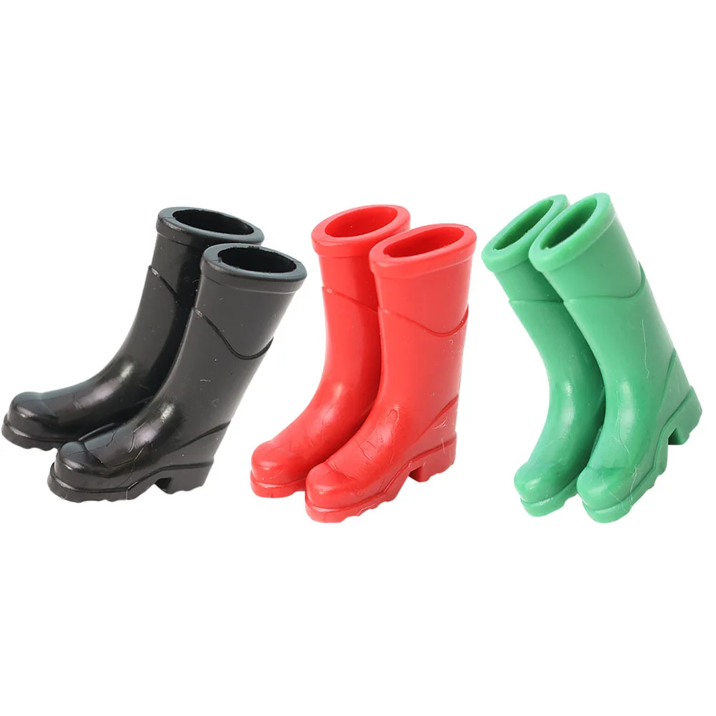 

3 Pairs Dollhouse Miniatures Rain Boots Decors Model Toy Shoes Plastic Tiny Furniture Toys