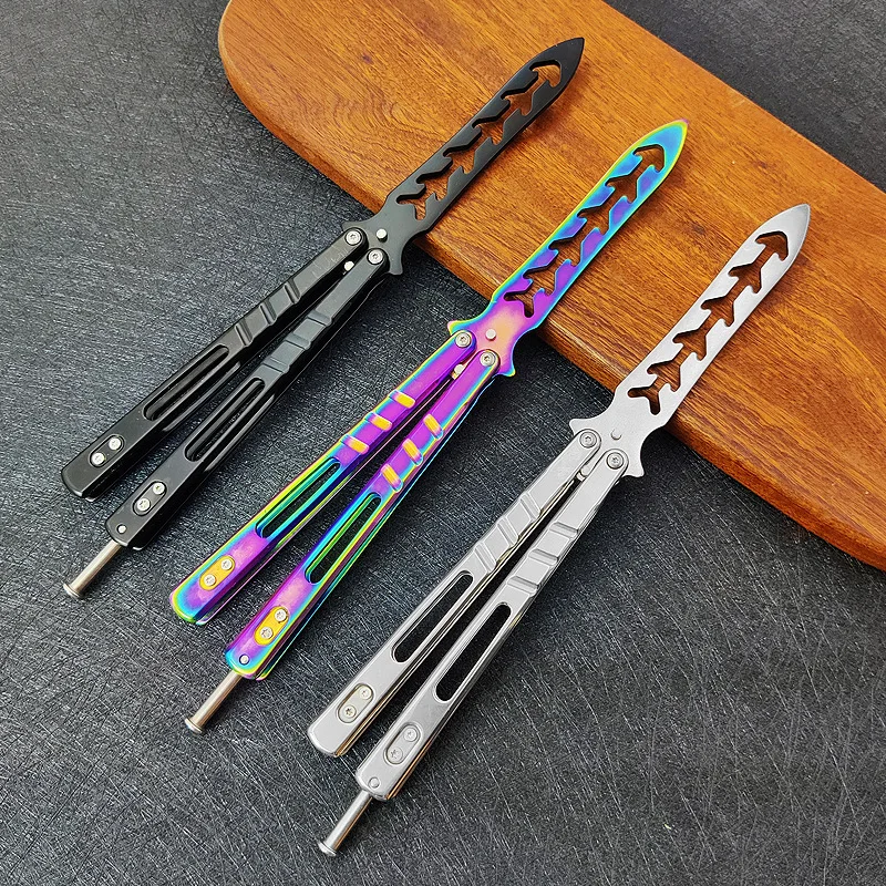 

New Portable Practice Butterfly Knife CSGO Balisong Trainer Stainless Steel Pocket Foldable Knives Training Tool Outdoor Games