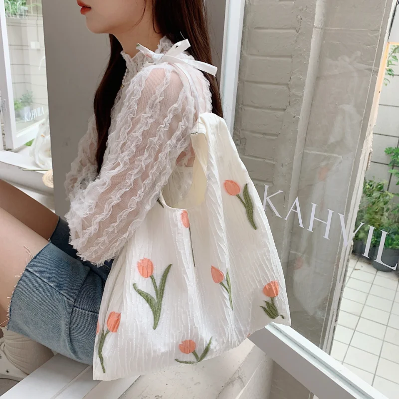 

Tulip Combination Large Capacity Portable Organza Bag Clutch Fold Bag Organizer Bag Ladies Tote Shoulder Shopping Bag 2022