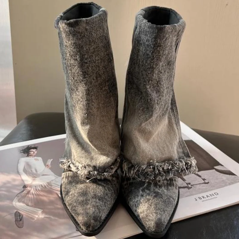 Женские ковбойские ботинки челси до середины икры с острым носком дизайнерская