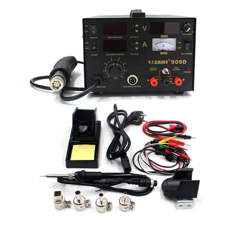 Saike 909D паяльник 220 В 110 фен-станция + источник питания постоянного тока 3в1