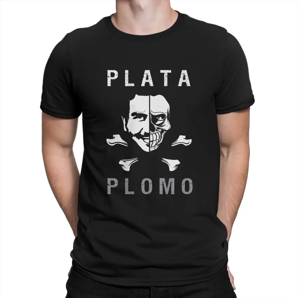 

Men's T-Shirt PLATA O PLOMO Skull Funny Cotton Tee Shirt Short Sleeve Narcos Crime TV Pablo Escobar T Shirt Round Neck Top Party