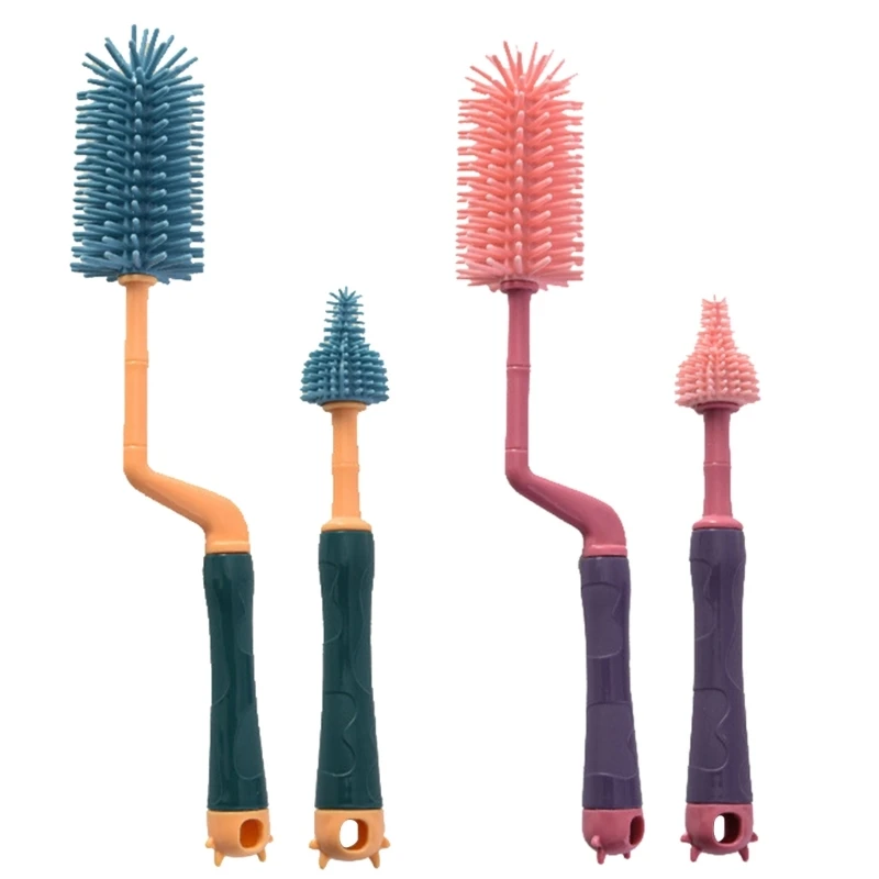 

2PCS Bottle Brushes for Baby Feeding Bottle Detachable Silicone Pacifier Brush Cleaning Nipple Brush Cleaners