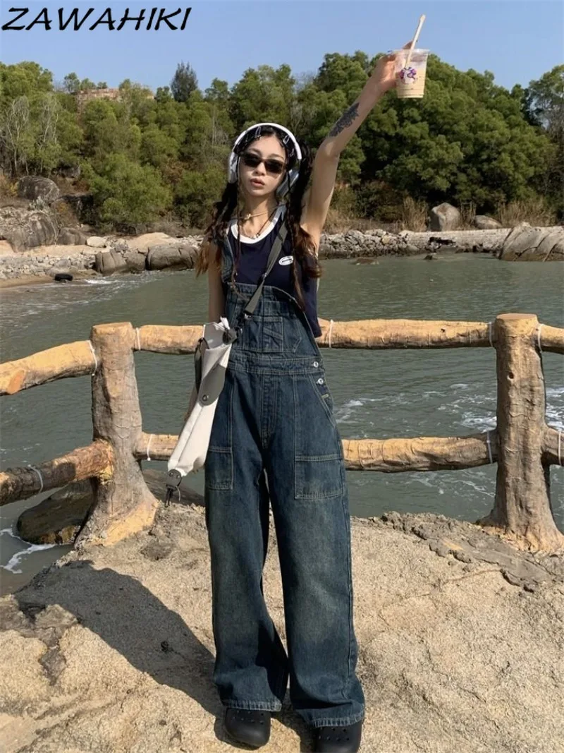 

American Retro Washed Solid Color Casual Loose Denim Pants Women Summer Chi Designed Vintage High Waist Y2K Aesthetic Jeans