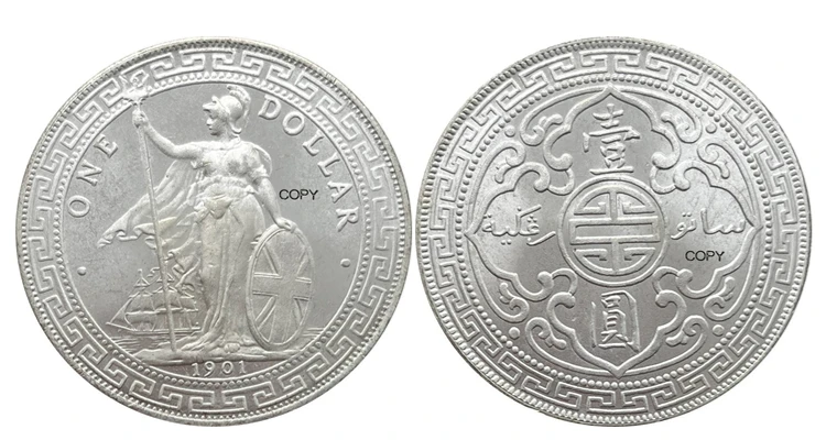 

Копия памятной монеты Британская торговля 1 доллар 1901 год