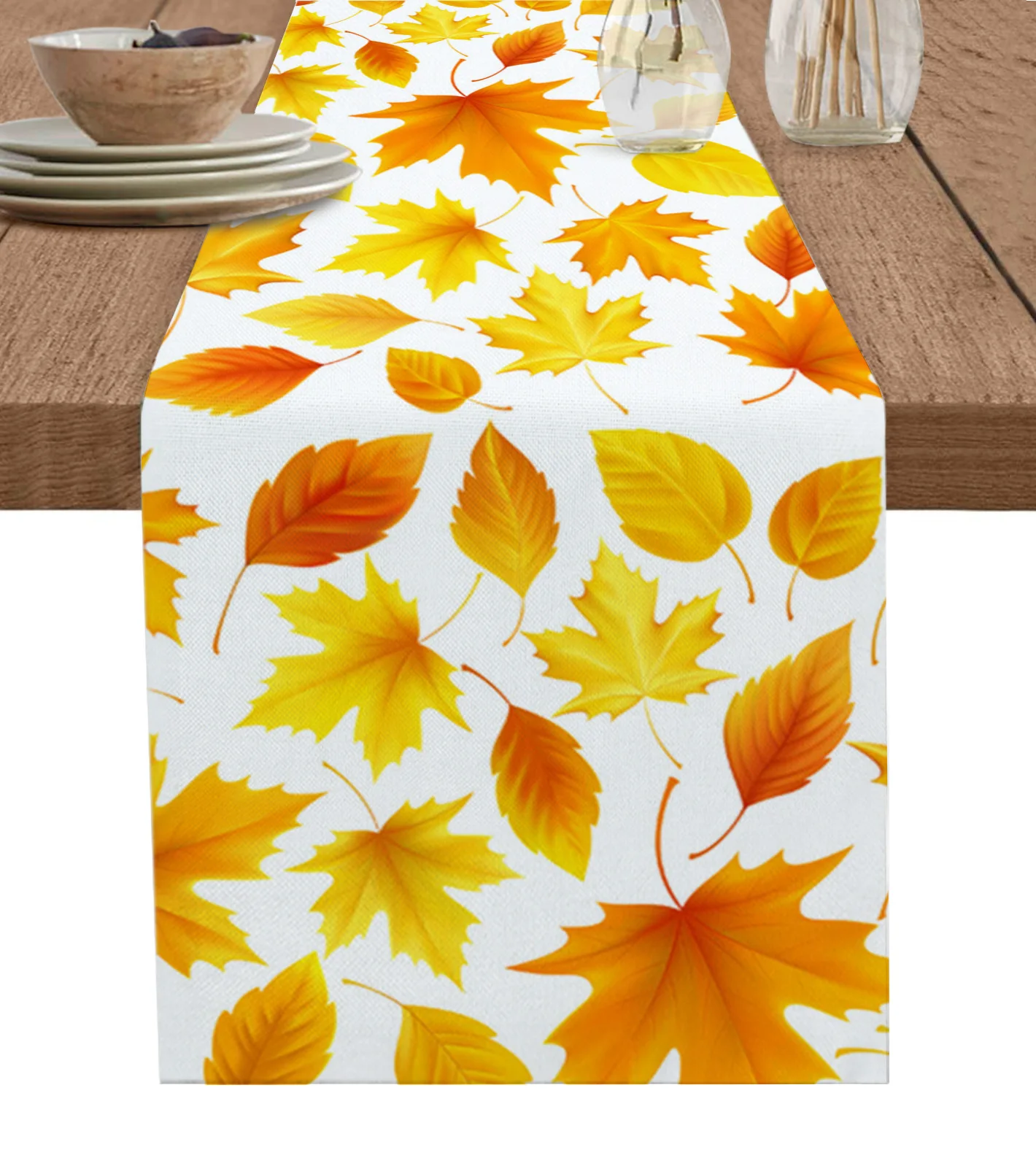 

Home Decor Table Runner Wedding Decoration Tablecloth Kitchen Table RunnersAutumn Thanksgiving Maple Leaf Texture