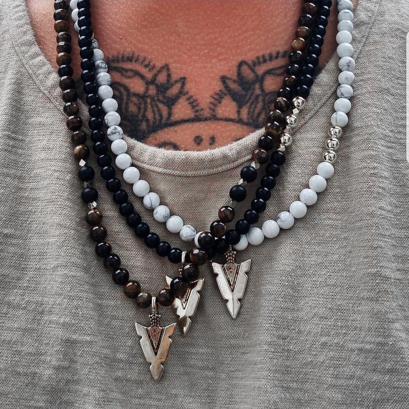 2022 модное ожерелье с кулоном в виде стрелы для мужчин ручная работа 6 мм тигровый