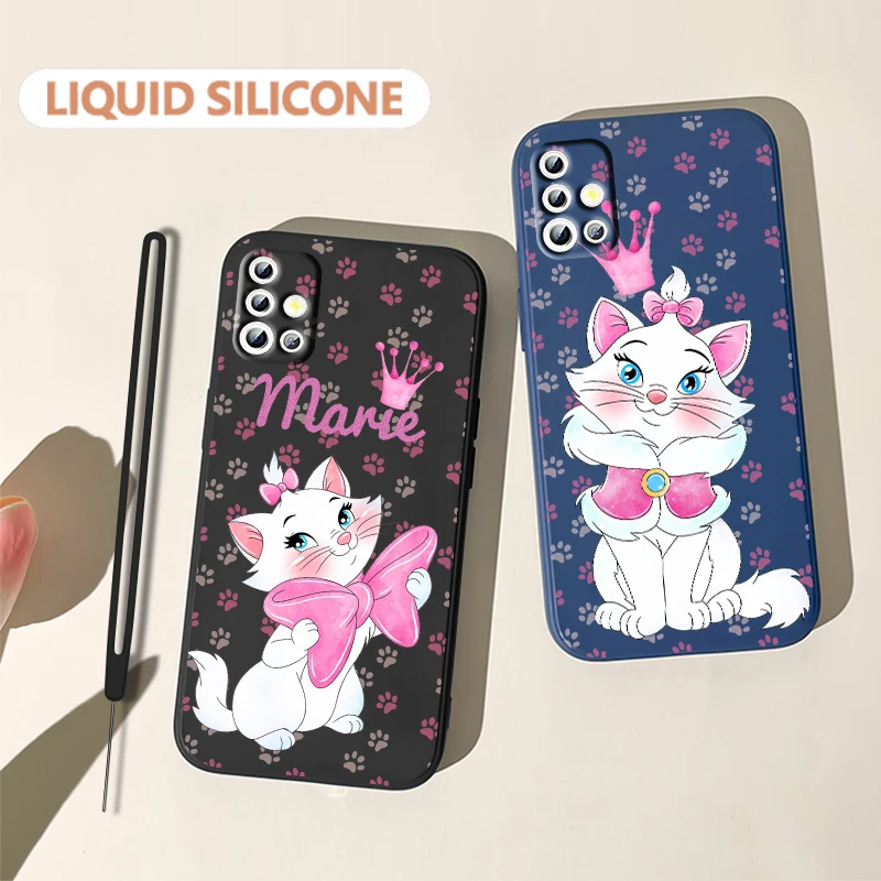 

Cartoon Marie Cat For Samsung Galaxy A71 A51 A81 A91 A41 A31 A21S A11 A01 A50 A30 A20S Liquid Rope Phone Case Coque Capa Fundas