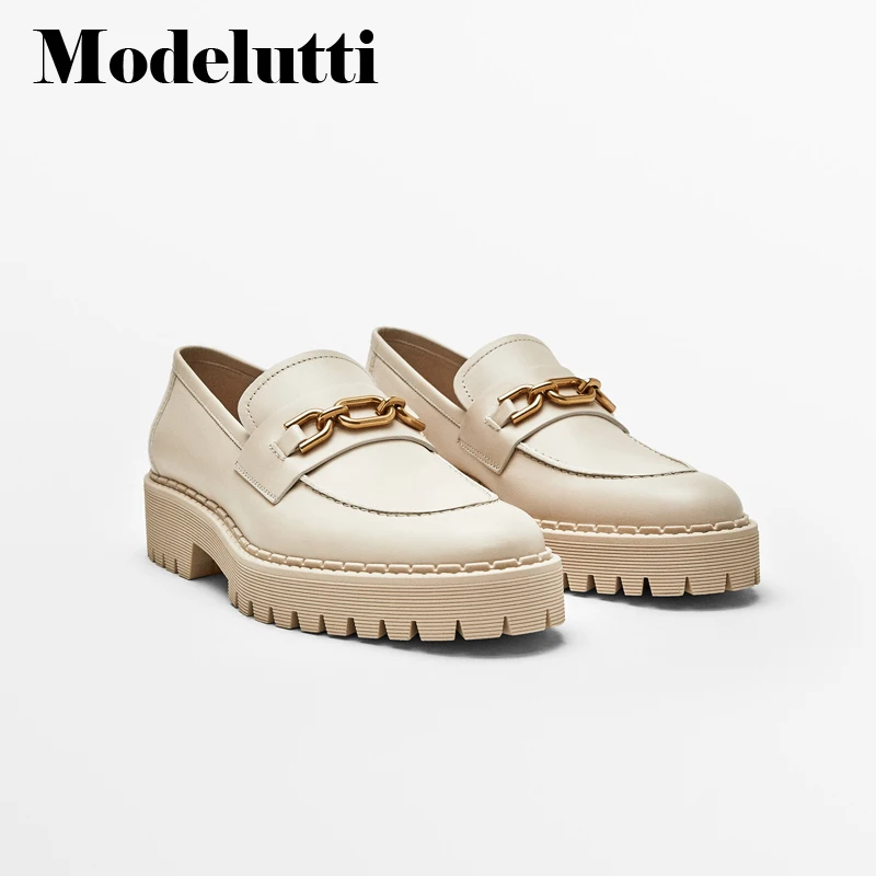 

Modelutti 2022 New Spring Autumn Fashion Genuine Leather Platform Height Increasing Shoes Women Simple All-match Loafers Female