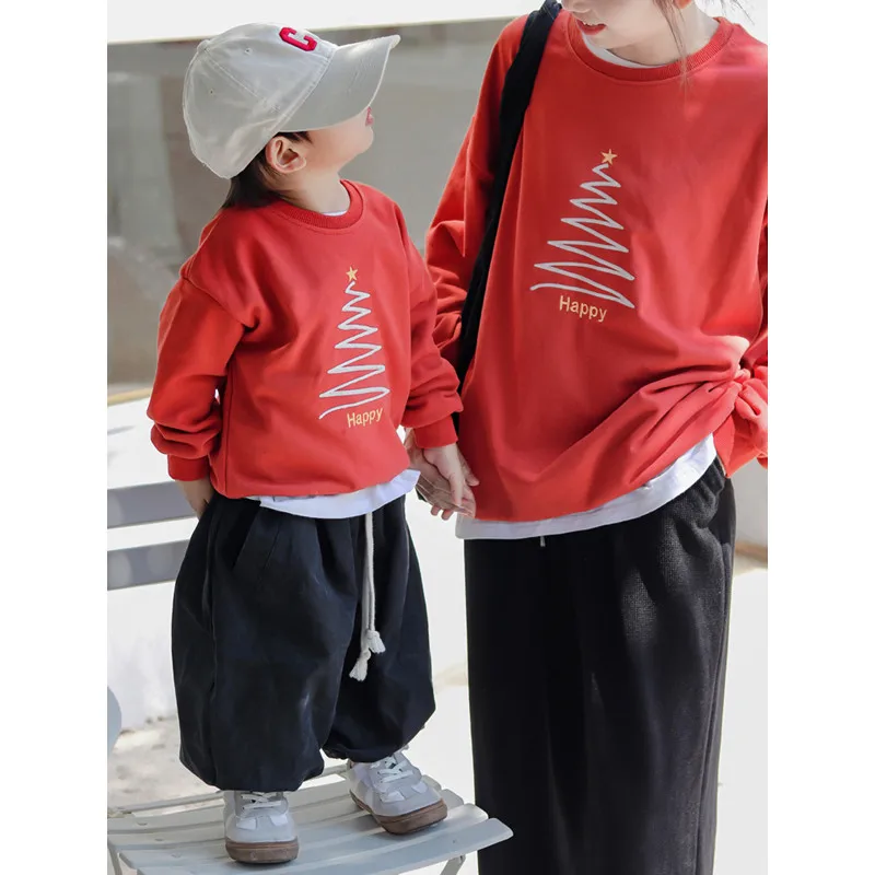 

Parent-Child Matching Winter Christmas Clothes For The Whole Family Red Pullover Hoodies Father Mother Daughter Son Sweatshirts