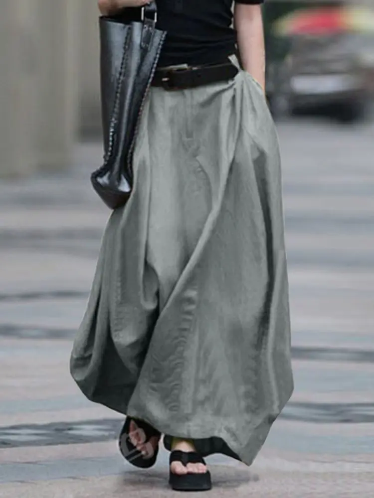 

ZANZEA Summer Women Vintage Loose Skirt High Waist Solid Party Skirt Saia Female Beach Maxi Long Skirts Jupe Faldas Oversize