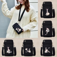 pouch sports music universal mobile phone bag for samsungxiaomi crossbody bag for girls shoulder bag pink flower letter pattern