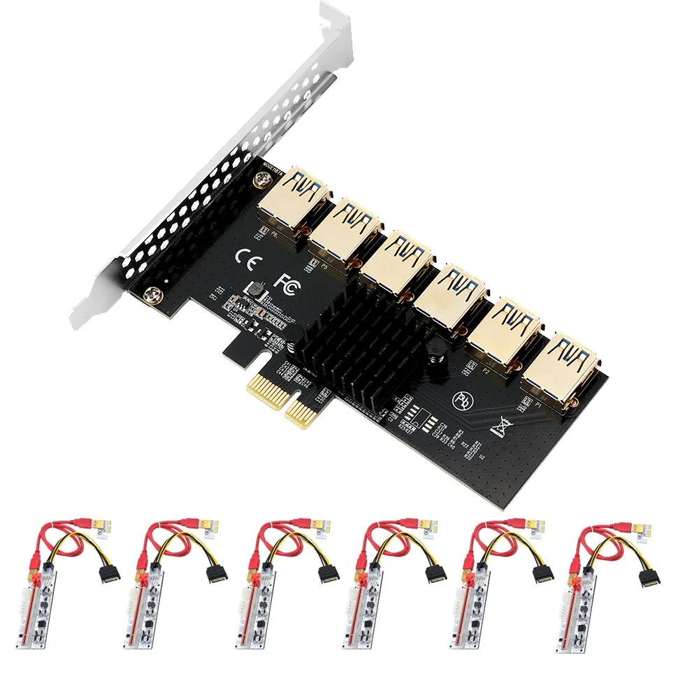 Райзер PCIE с 1 на 6 слотов PCI Express усилитель Райзера адаптер карты USB3.0 X1 X16 010X для