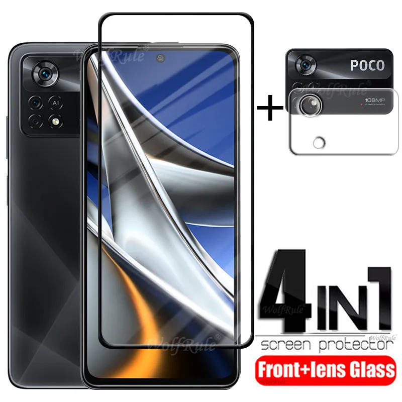 4 in 1 for xiaomi poco x4 pro 5g glass for poco x4 pro tempered glass full screen protector for poco m3 m4 x3 x4 pro lens glass free global shipping