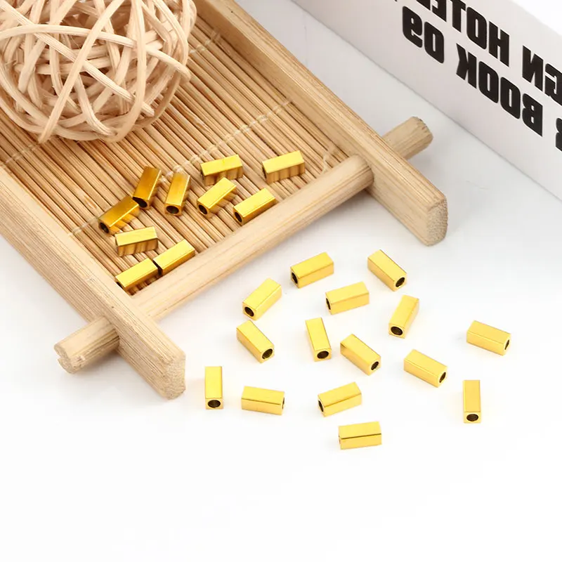 Stainless Steel Square Cube Bead Hole Spacer Loose Beads For Jewelry Making Supplies Accessories DIY Necklace Bracelet Findings