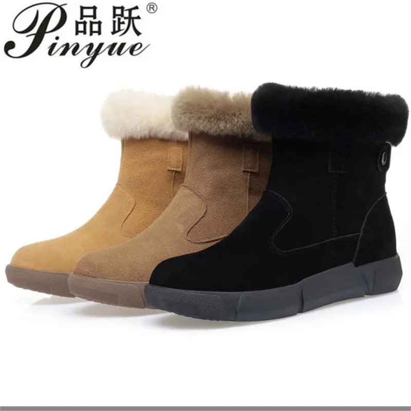 

3cm New Cow Suede Leather Women Women Winter Platform Wedge Fur Plush Warm Softs Shoes ZIP Flats Ankle Snow Boots Shoes 35 42