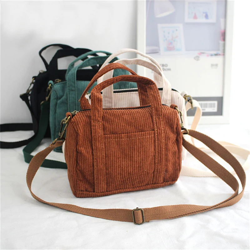 

Women's Mini Corduroy Shoulder Bag Female Canvas Handbag Zipper Totes Ladies Casual Purse Cloth Pouch For Girl