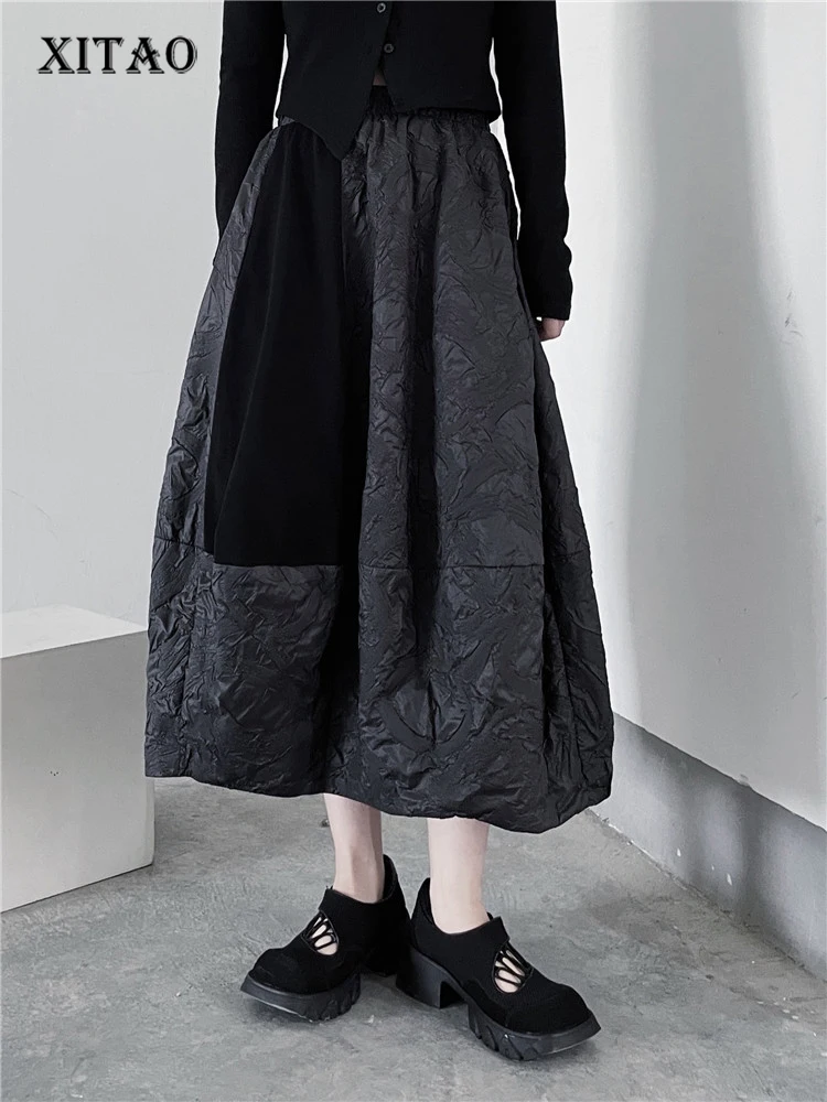 

XITAO Patchwork Skirt Fashion Elastic Waist High Waist Vintage Small Fresh Casual Style Pleated 2022 Summer Skirt WLD7359