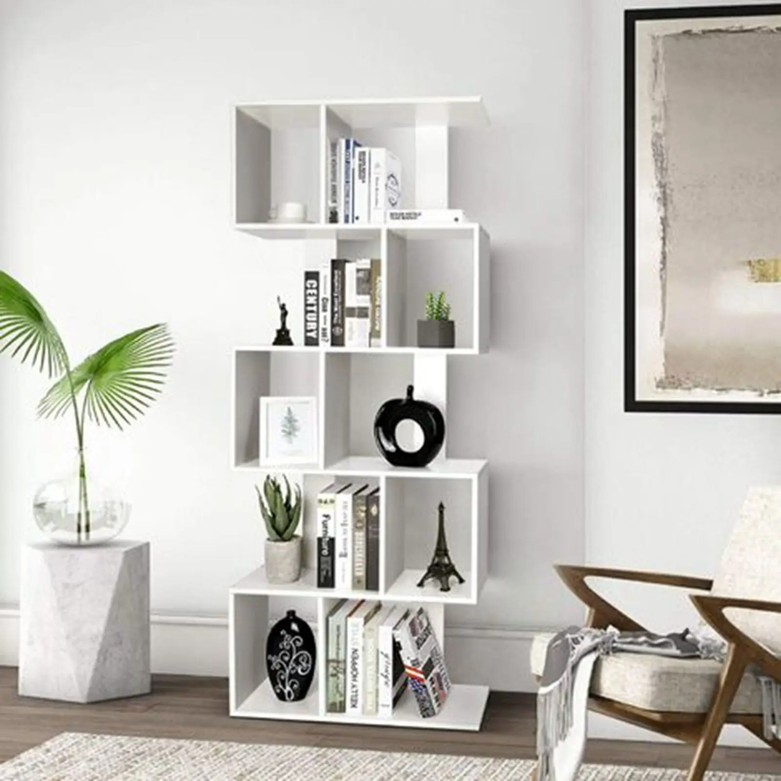 

5 Tier Bookshelf Standing Shelf Room Divider Filing Shelf Office Shelf Wood White