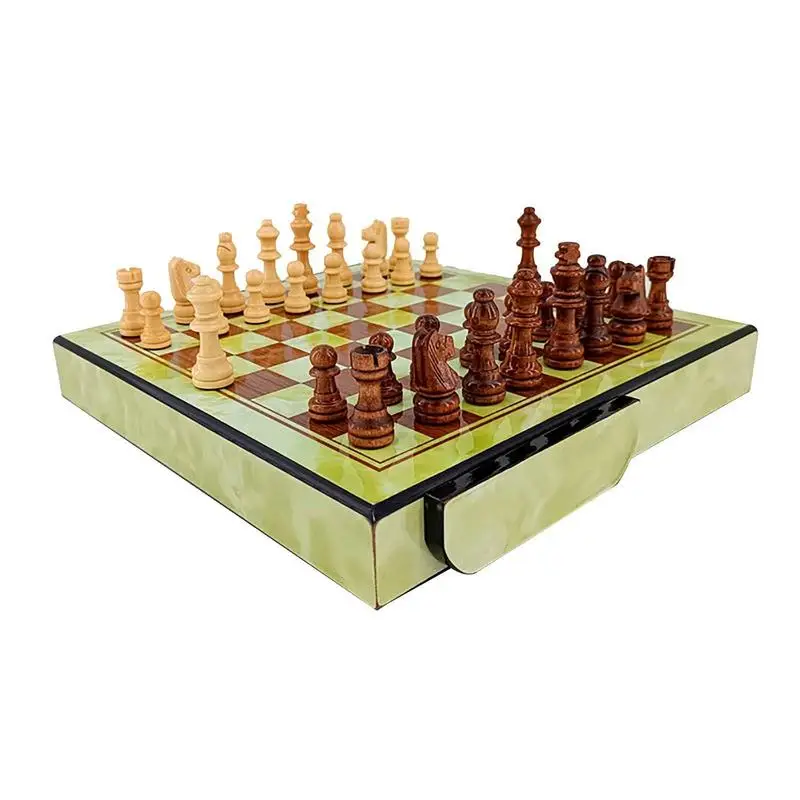 

Wood Board Games Portable Chess And Checkers Board Game Checkers Set With Storage Drawer Board Games For Kids Adults