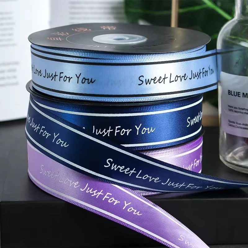 

Customized Printed Logo Ribbon Gift Packaging Satin Polyester Decoration for Wedding 100 yard/lot