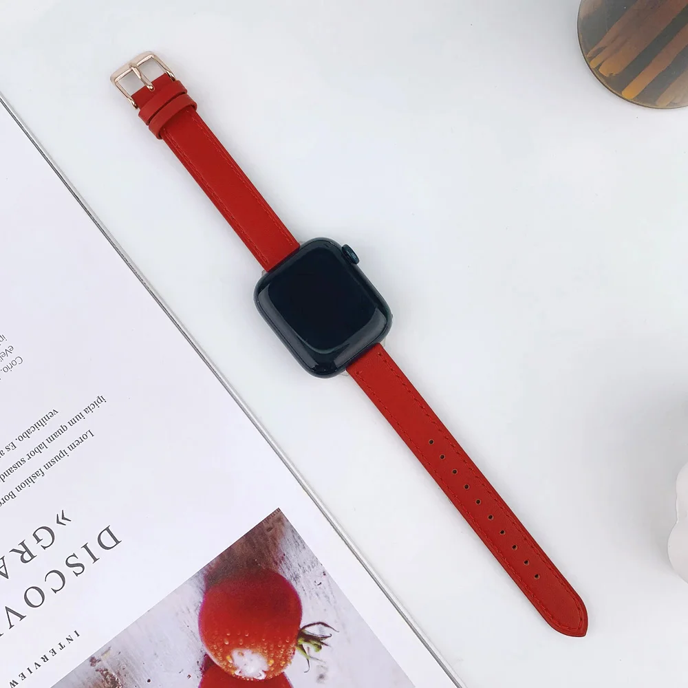 Slim Leather strap For Apple Watch Band Ultra 49mm  40mm 44mm 41mm 45mm 38mm 42mm Wristband Bracelet iwatch series 8 7 5 6 se 3