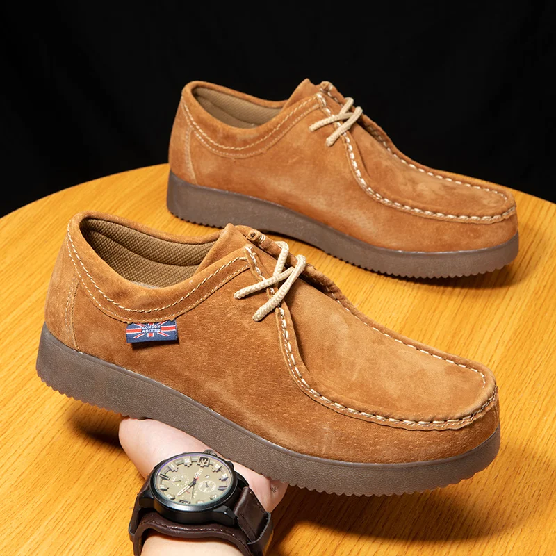 

Mens Casual Shoes Suede Leather Work Shoes Male Lace-up Flats Tooling Shoes Platform Outdoor Shoes Antiskid Walking Men Shoes