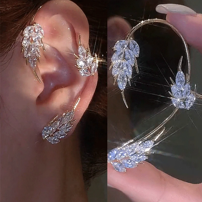 

Inlaid Zircon Leaves Ear Hanging Ear Clip Bone Earrings Women's Light Luxury Simple Personality No Pierced Earring