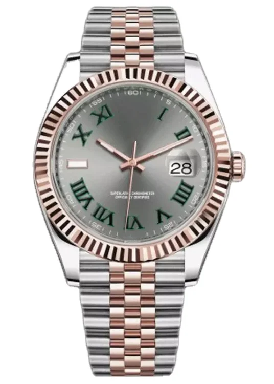 High end Men's Mechanical Watch Waterproof Automatic Stainless Steel Silver Rose Gold Rome Green Blue Grey Sapphire Glass