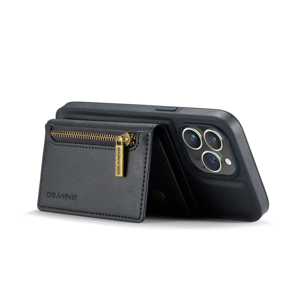 Чехол для телефона DG.MING IPhone 11 12 13 14 Plus 15 Pro Max кошелек на молнии съемный кожаный