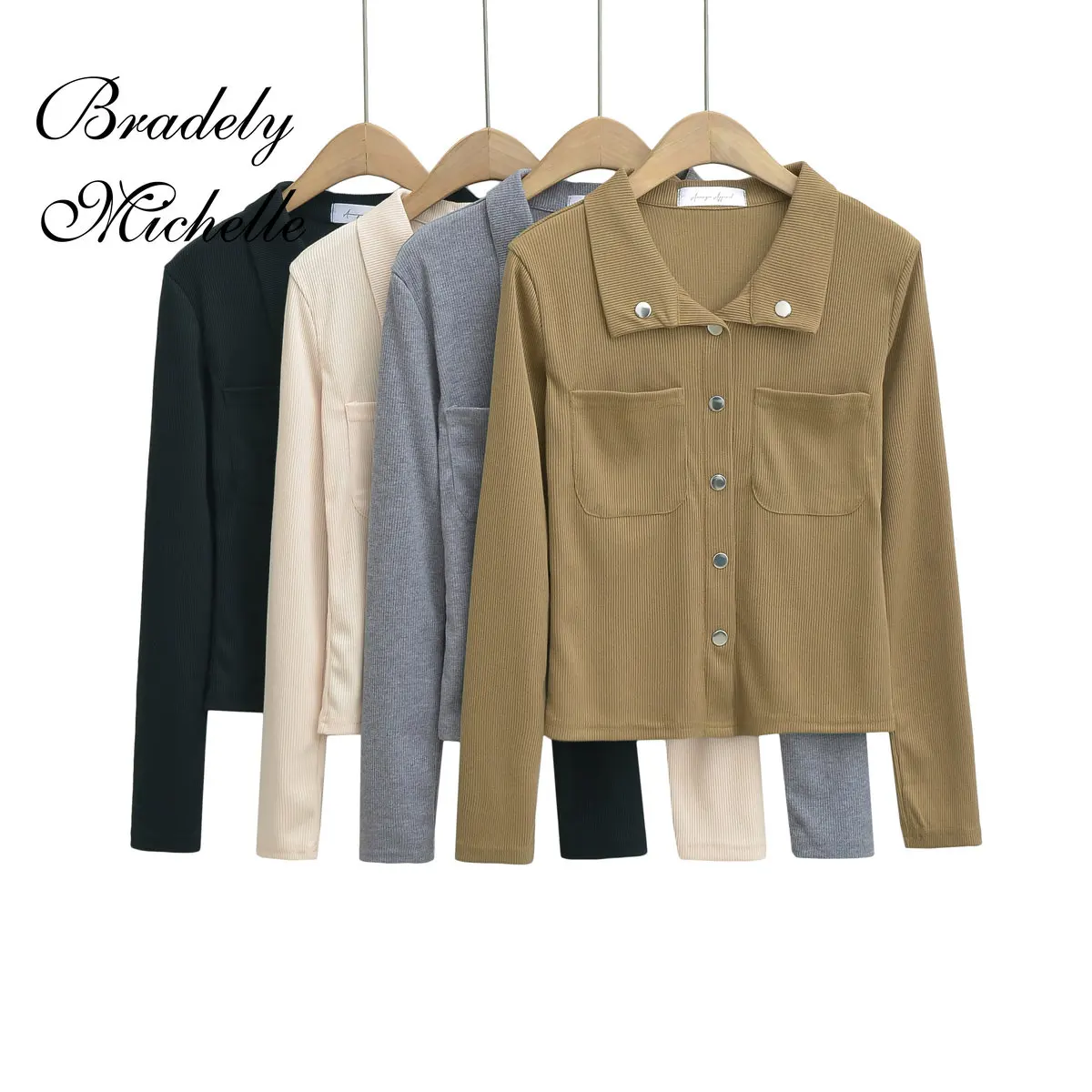 

Fashion Women's Clothing Tops Retro Long-sleeved Lapel Knitted Solid Single-breasted Knit Slim Cardigan Sweaters