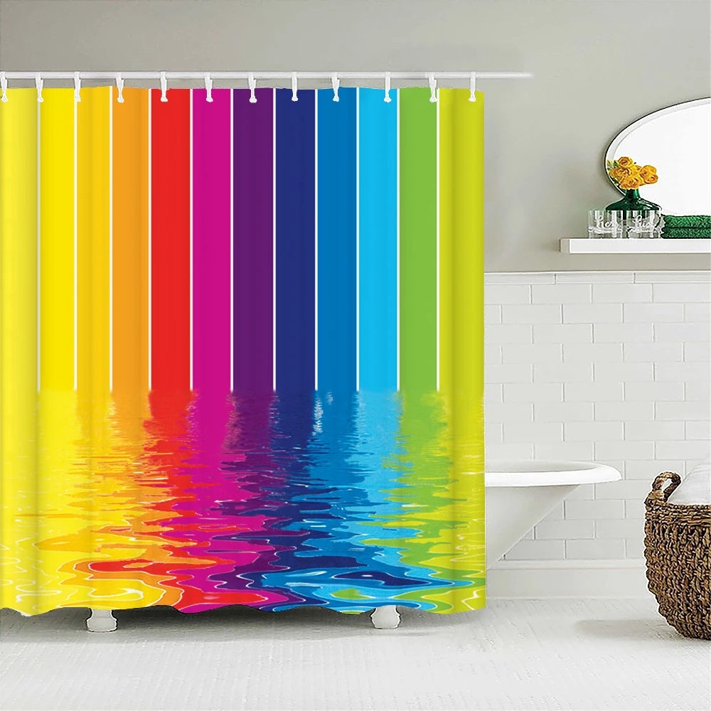 

Радужная цветная полосатая душевая занавеска, современный минималистичный домашний декор, аксессуары для ванной комнаты, водонепроницаемая занавеска для ванной комнаты