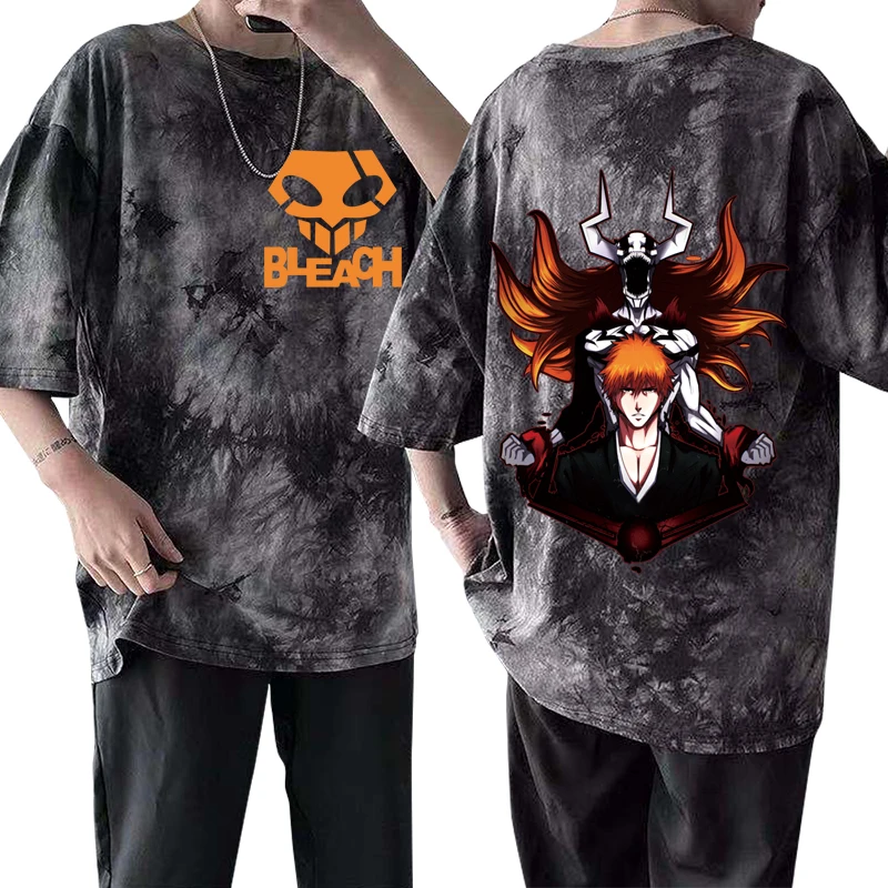 

Косплей Kurosaki Ichigo рубашка Harajuku крутой отбеливающий принт модная с коротким рукавом для женщин и мужчин стильная футболка с графическим прин...