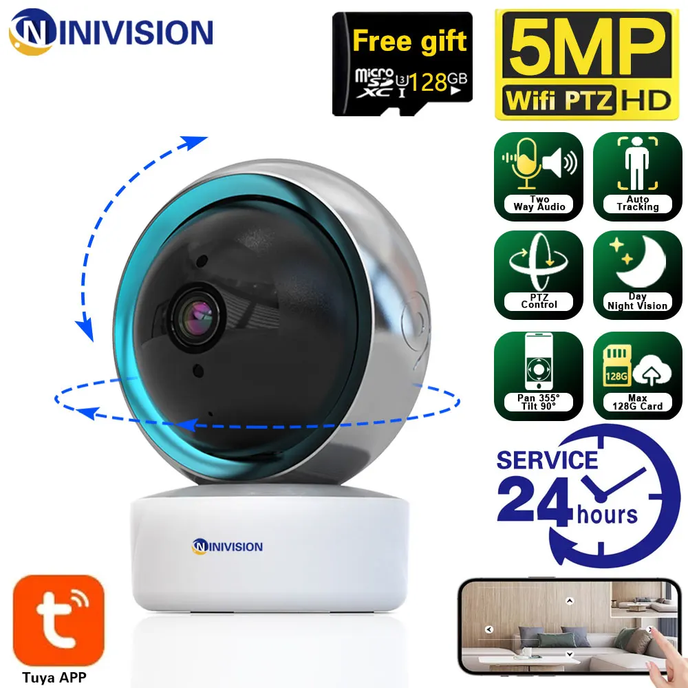 

5MP TUYA Mini Ptz Wifi Indoor Smart Life Home Baby Monitor Ip Cameras Wireless Auto Tracking Family Security Instant Protection