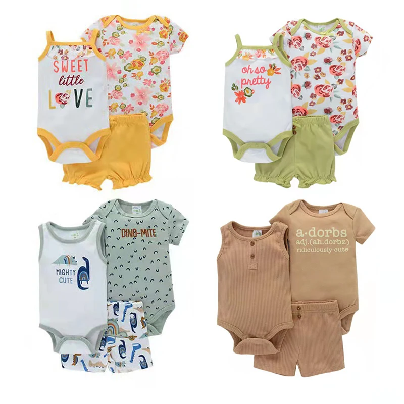 0-12M Baby Clothing Set 3-Pieces Rompe+Short Sets Baby Boy Girl Clothes 2022 Summer Cute Fashion Baby Clothing Unisex