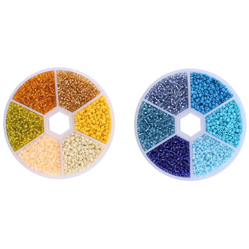

2Set Boxed 2Mm Glass Seed Beads Pendant Crystal Gasket Glass Beads Yellow & Blue