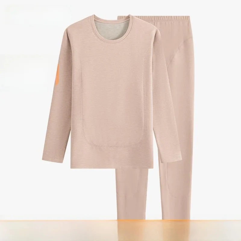 Женский увлажняющий шелковый кашемировый теплый костюм с круглым вырезом