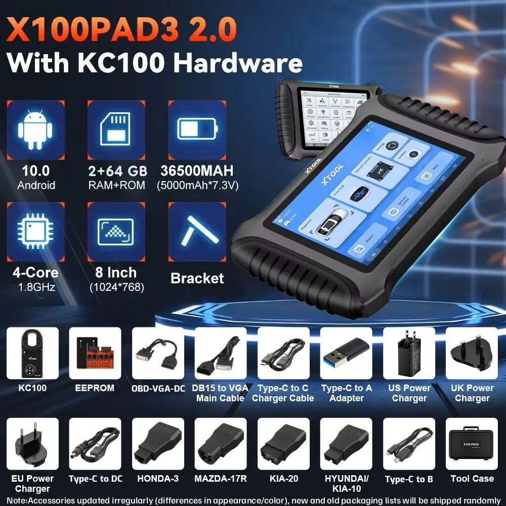 XTOOL X100 PAD3 с KC100: Программатор ключей EEPROM, диагностический сканер OBD2, инструменты для кодирования ЭБУ FCA DoIP, добавление ключей с 38+ функциями сброса (art.: 3920dc646e97d) - 3920dc646e97d